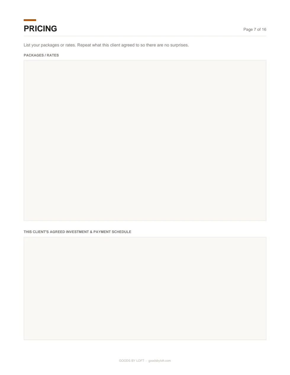 Pricing and payment terms, in writing